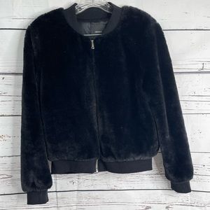 FOREVER 21 Faux Fur Black Bomber Jacket M NWOT